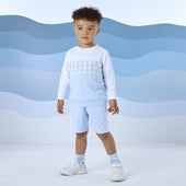 Mitch & Son Boys Pale Blue Gingham Sweater Short Set